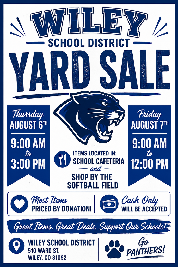 School Yard Sale: August 6th: 9:00-3:00 August 7th: 9:00-12:00 Items located in the school cafeteria and the shop by the softball field. Cash only