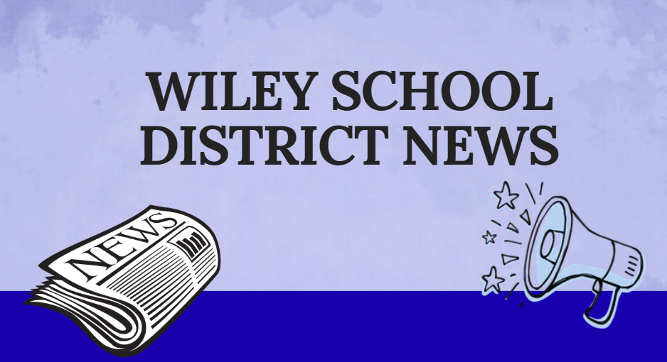 Wiley School District News with a picture of a newspaper and megaphone