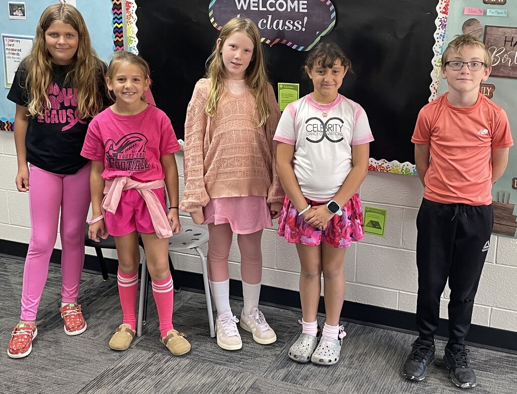 Today was our first "pink" dress up day for October. Each Wednesday during the month of October we will wear pink. Great work and we cannot wait to see what everyone wears next week.