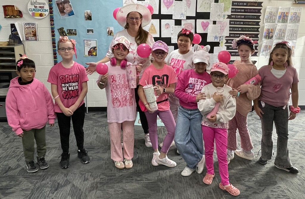 Day 3 of "Pink Out" at school. Next Wednesday will be our last day for dressing up. Let's see what you have been saving up for. 