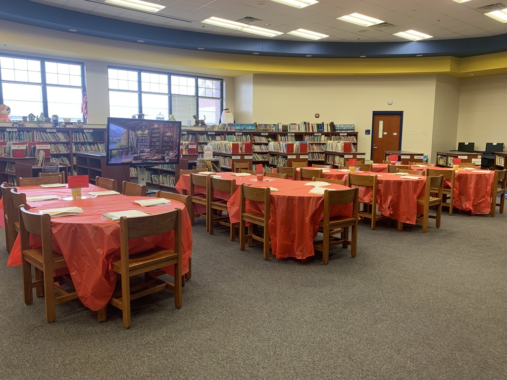 library set up for book tasting