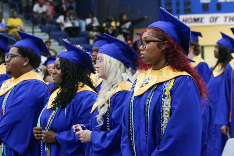 Graduates from the Wilkinson County High School Class of 2026 process into The Palace for the commencement ceremony.