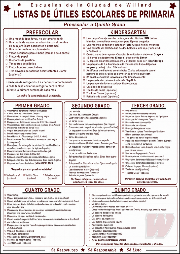 Spanish - Supply List 26/27