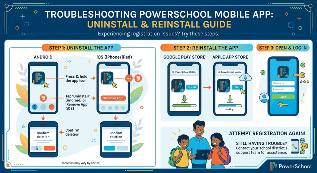 Instructions for uninstalling and reinstalling PowerSchool app