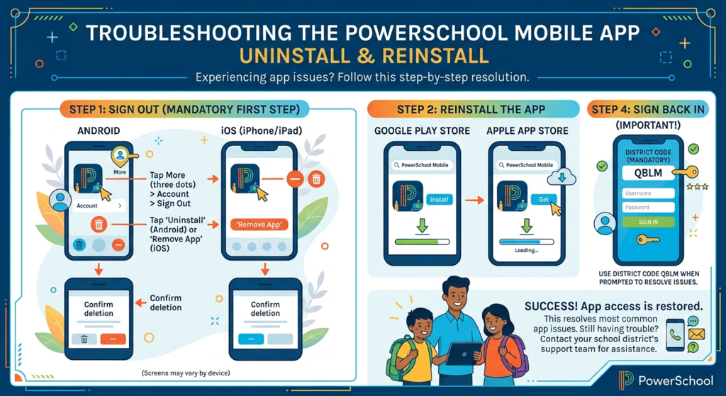 Instructions for uninstalling and reinstalling PowerSchool app