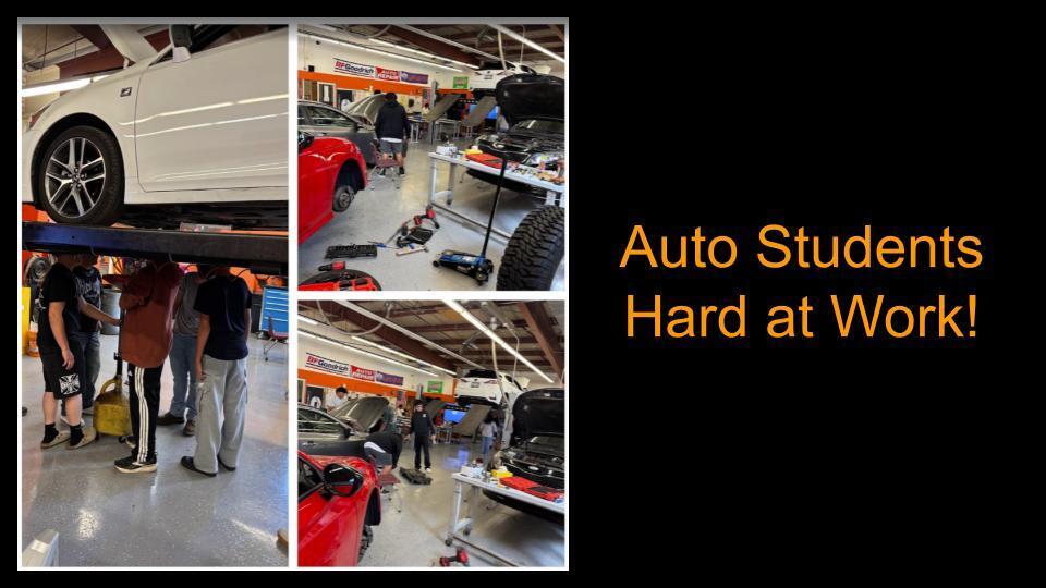 Auto students working hard in their Auto I and Auto II classes.