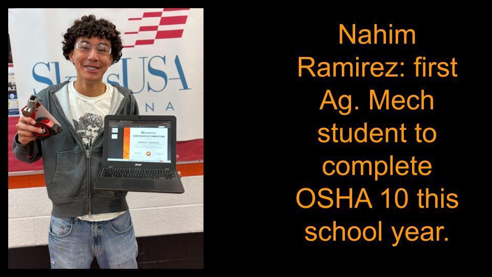 Student Award for OSHA 10!
