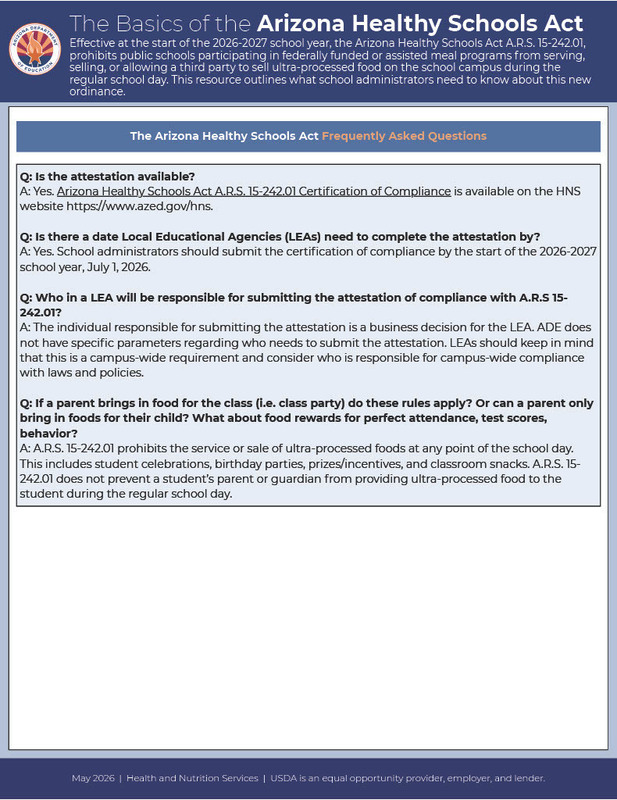 flyer of the Arizona Healthy Schools Act page 2