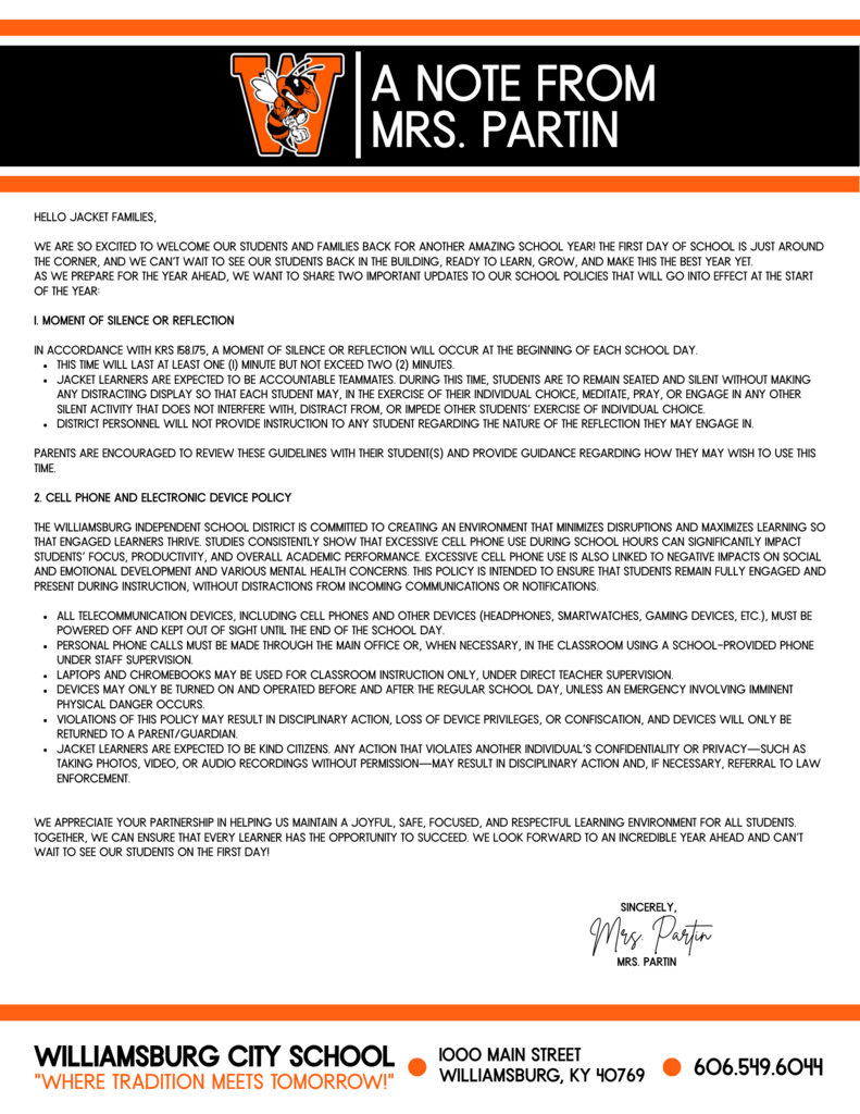 Note from Mrs. Partin