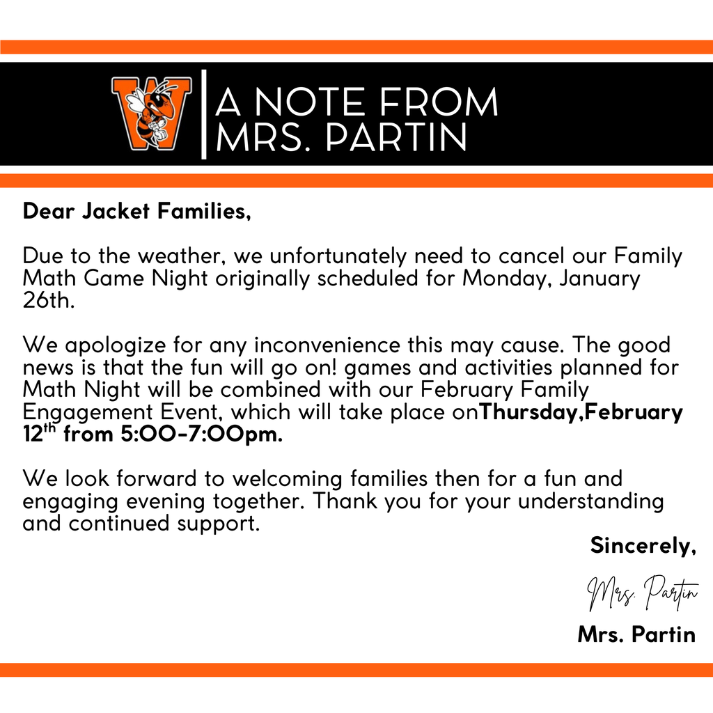Family Math Night Cancellation
