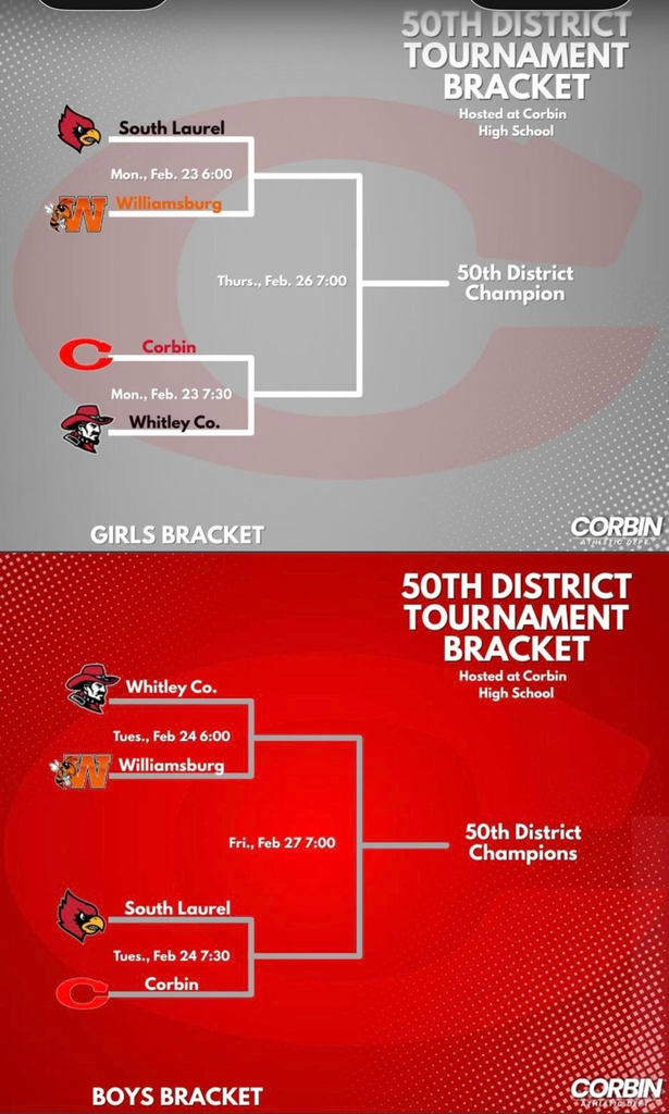 2026 50th District Basketball Tournament Girl’s and Boy’s Bracket.