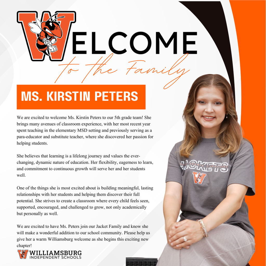 Welcome to Jacket Family-Ms. Kirstin Peters