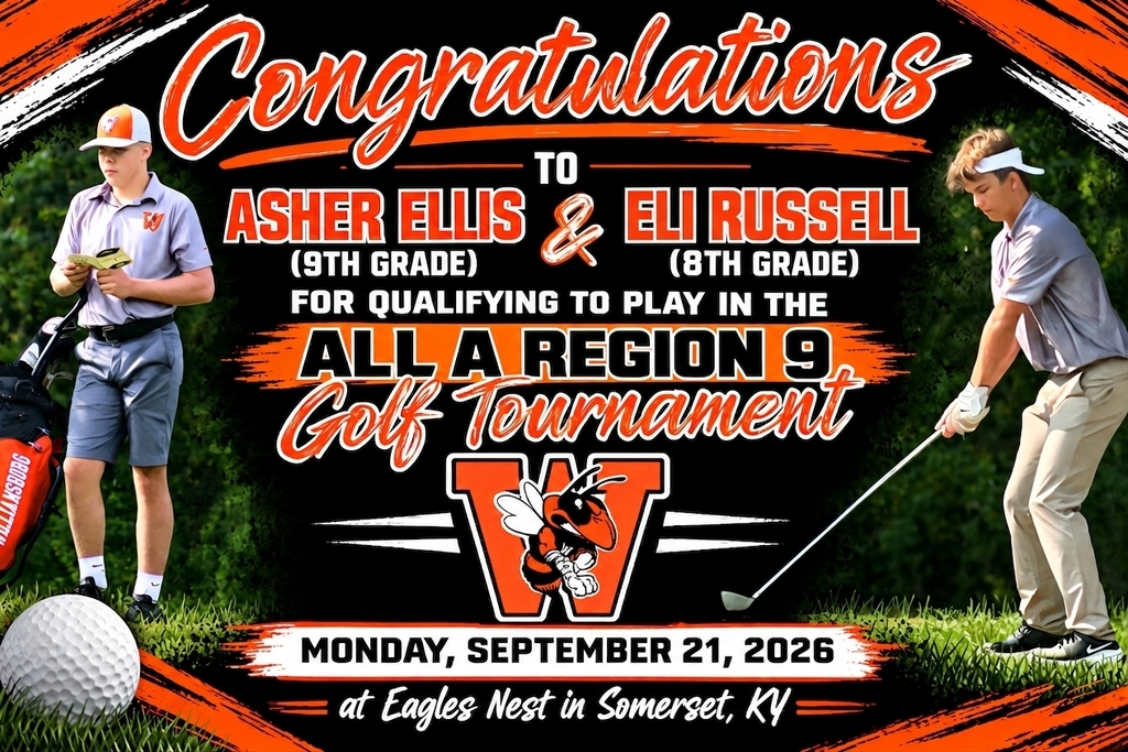 Poster congratulates Asher Ellis and Eli Russell for qualifying in the All A Region 9 Golf Tournament.