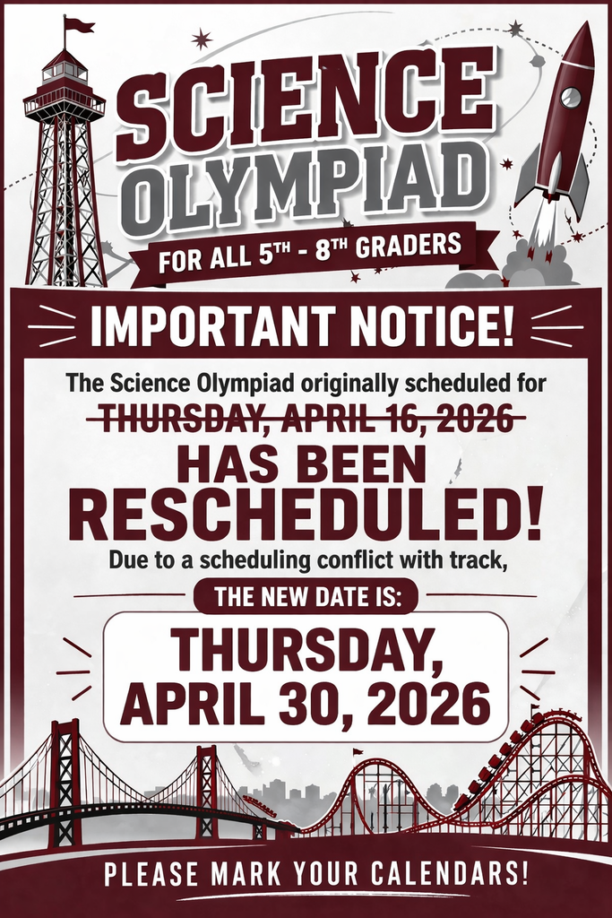 Sience Olympiad has been rescheduled!