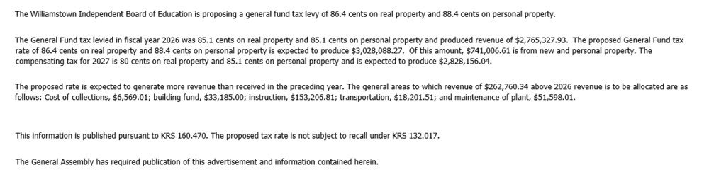 Proposed Tax Information