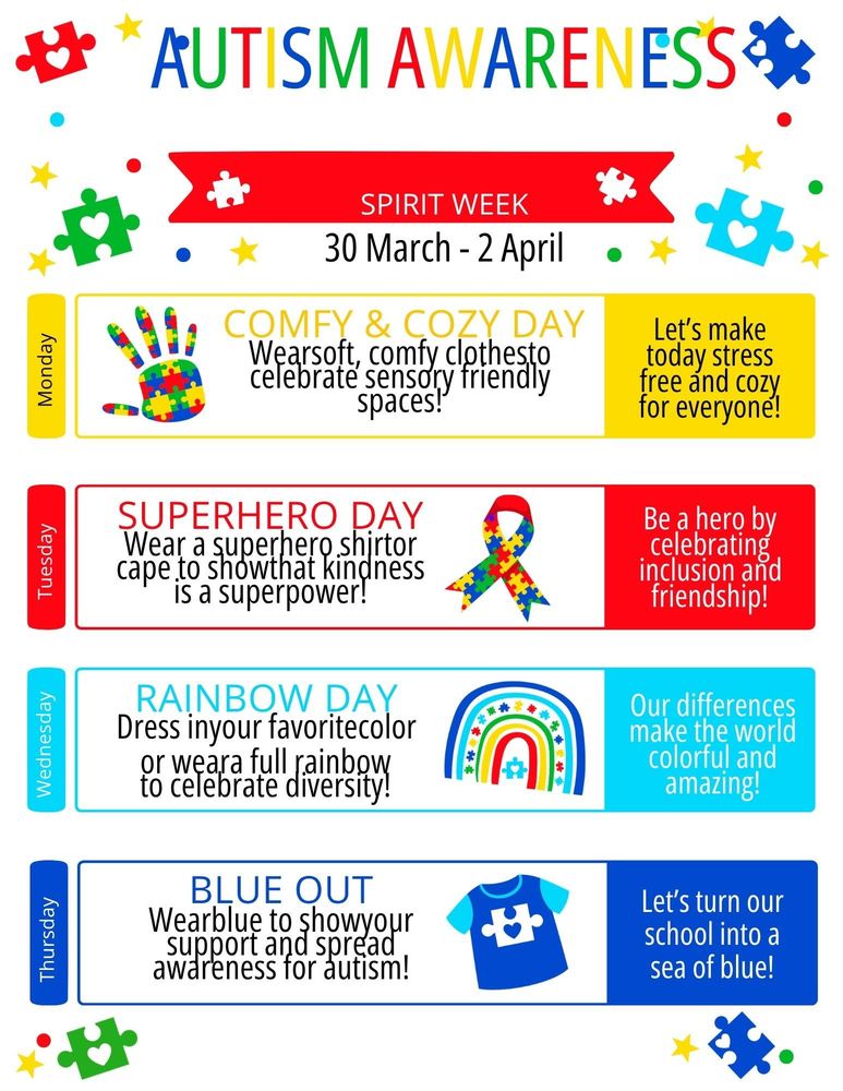 Autism Awareness Spirit Week 4/14-4/17