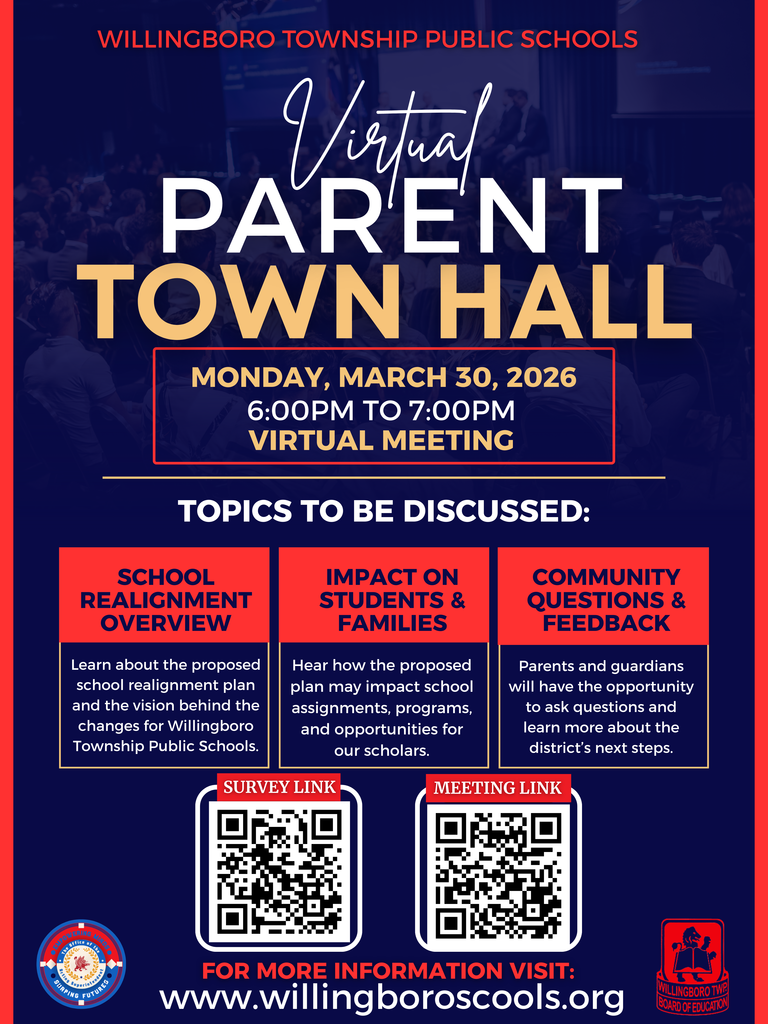 Willingboro Public Schools Realignment | Parent Survey & Town Hall  - Monday, March 30 at 6:00 p.m.