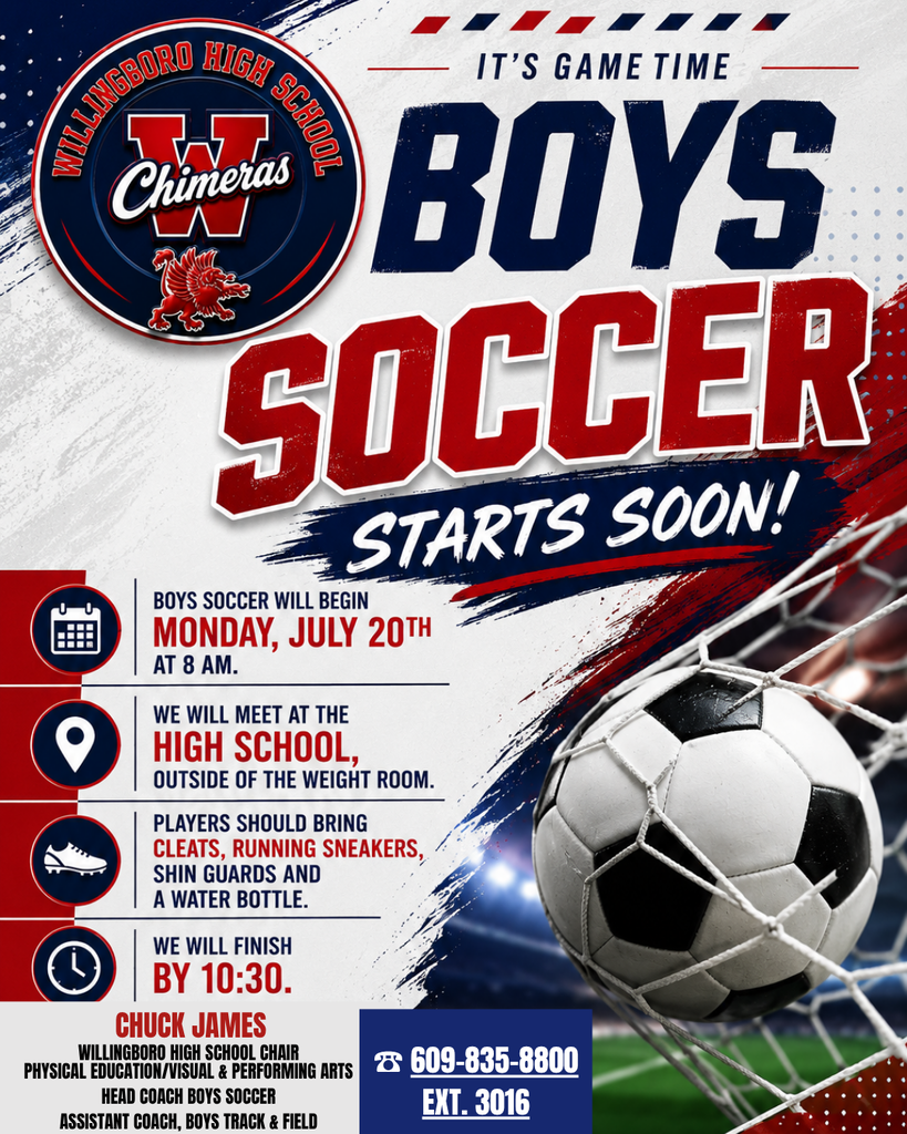 Willingboro High School Boys Soccer Begins Monday, July 20