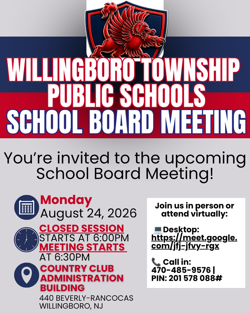 Willingboro Township Public Schools Board Meeting – Monday, August 24