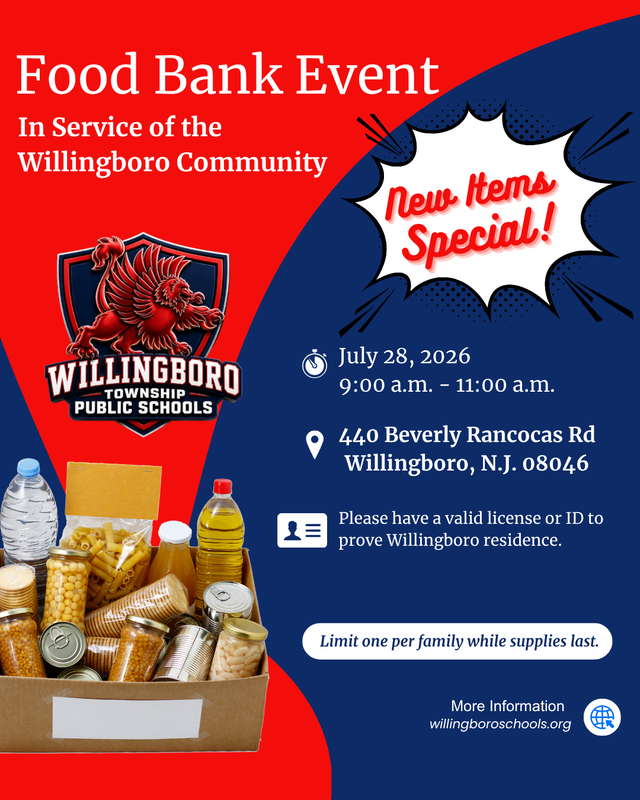 Willingboro Community Food Bank Event on Tuesday, July 28 at 9:00 a.m.