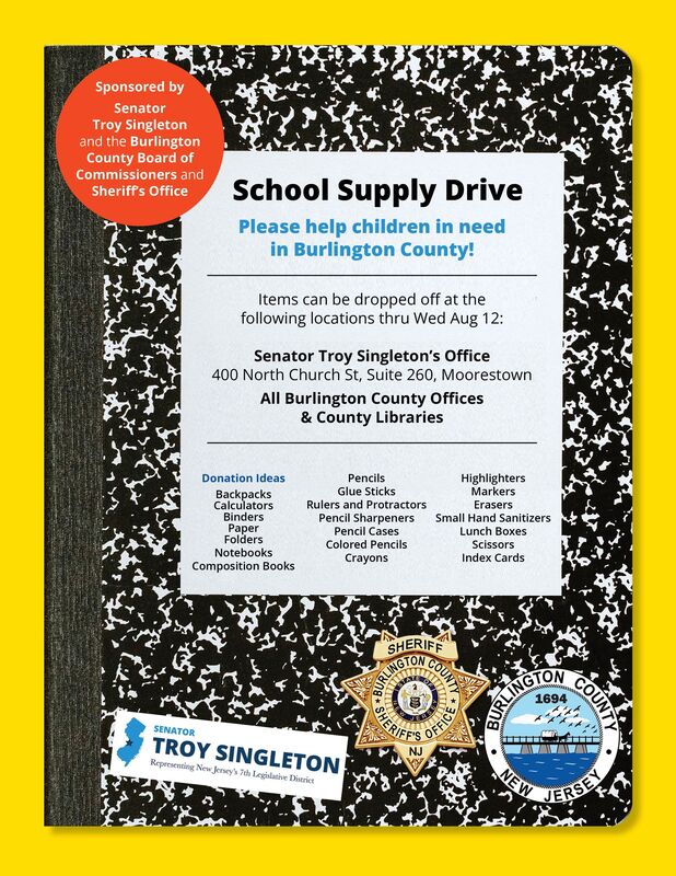 Support the Burlington County School Supply Drive Through Wednesday, August 12