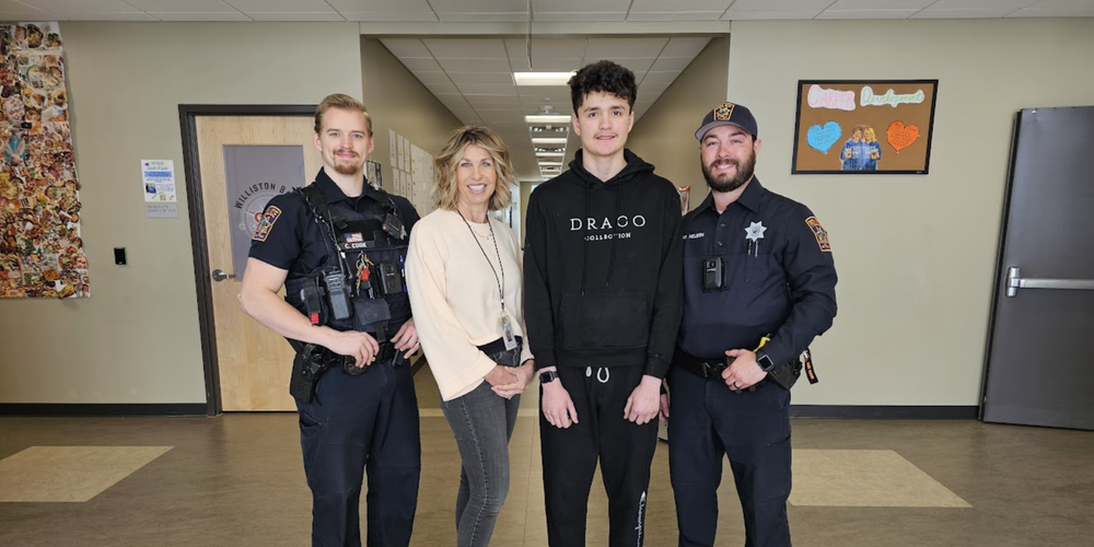 Officer Cook, Lynn Douglas, Caleb, Officer Nelson