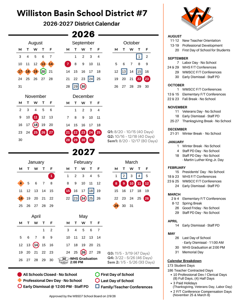 2026-2027 Approved Calendar