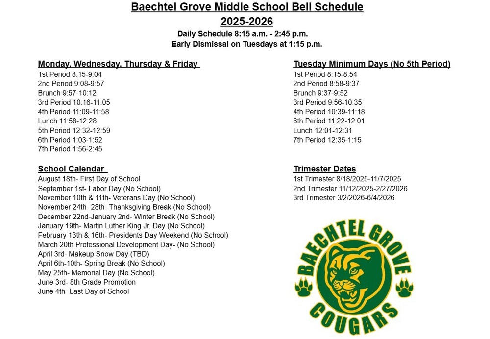 BGMS 2025-2026 Bell Schedule 