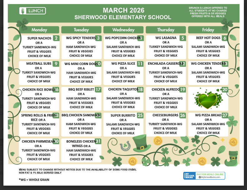 March Lunch Menu