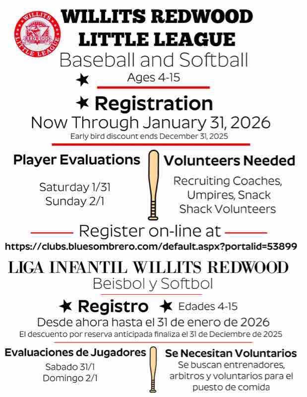 Willits Redwood Little League Registration
