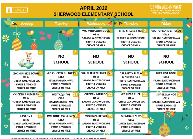 April Lunch Menu