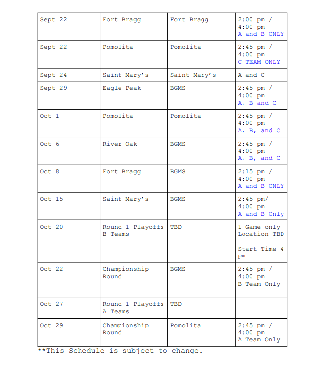 Volleyball Schedule 