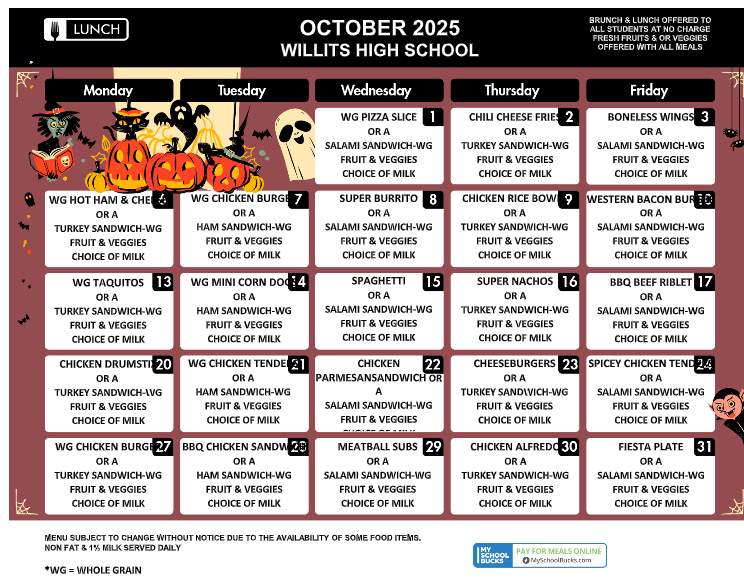 October Lunch Menu