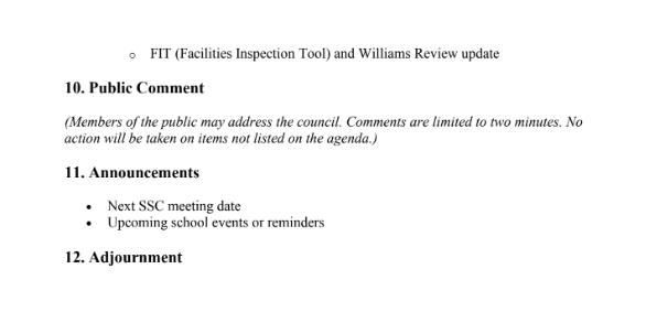 Site Council Agenda for 11/4