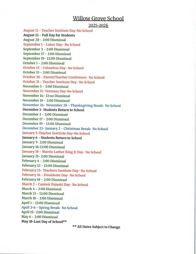 25-26 School Calendar