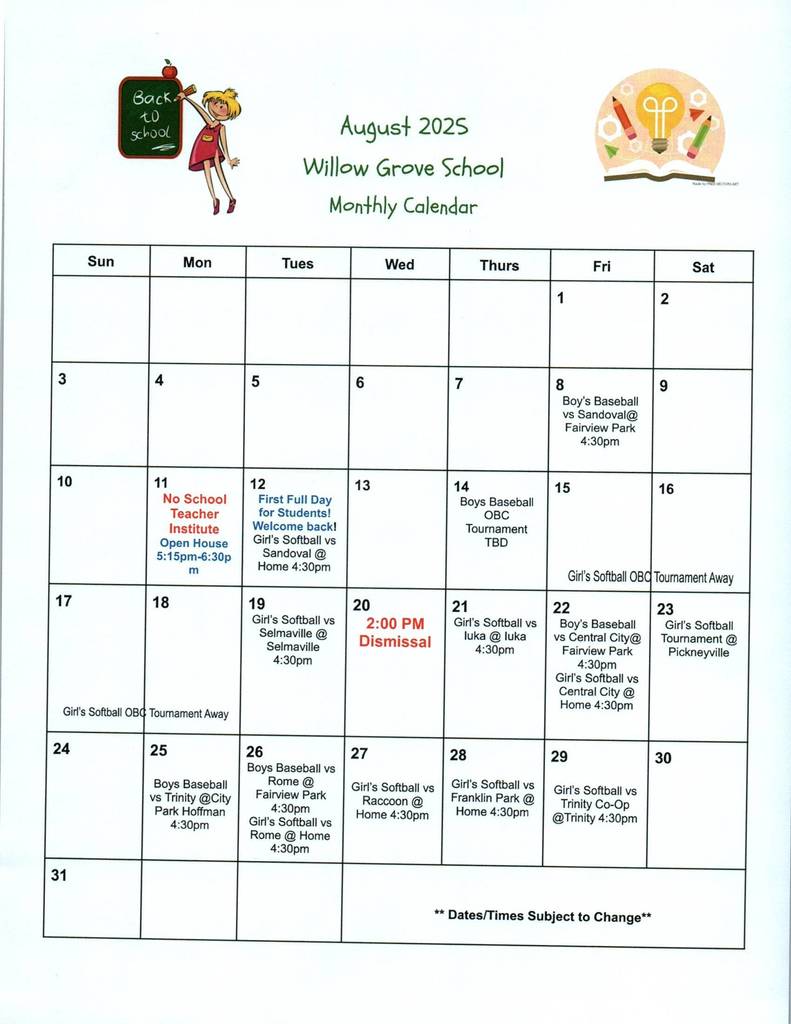 August Calendar