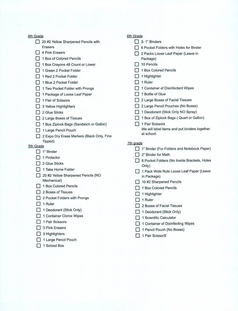 School Supply List