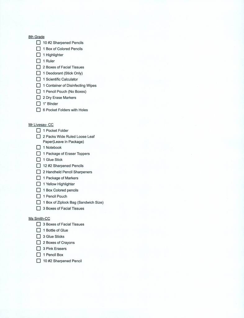 School Supply List