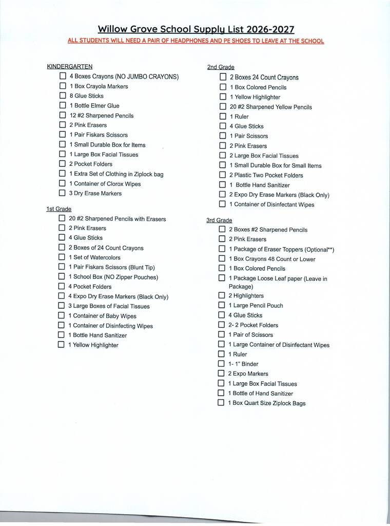 School Supply List