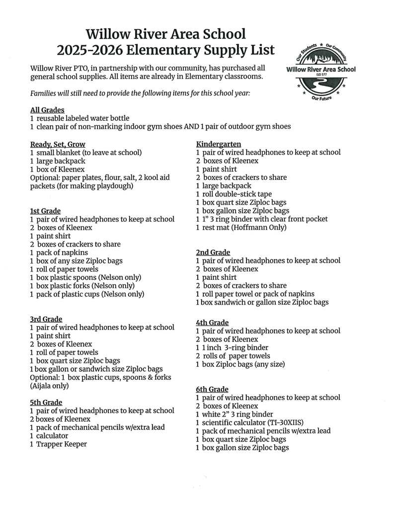 ELEMENTARY SCHOOL SUPPLY LIST