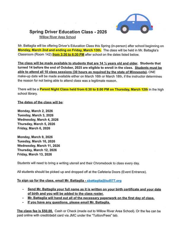 SPRING DRIVER EDUCATION CLASS