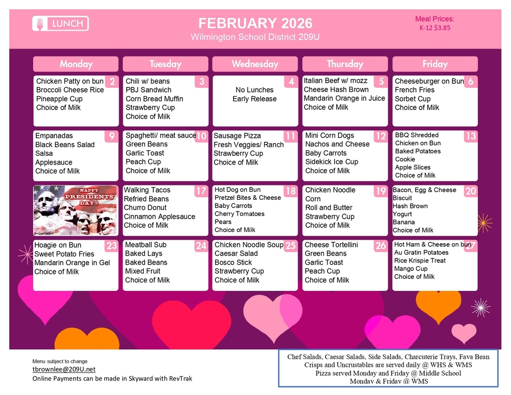 February Lunch Menu