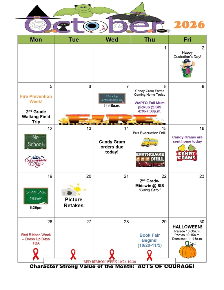 October 2026 Student Calendar
