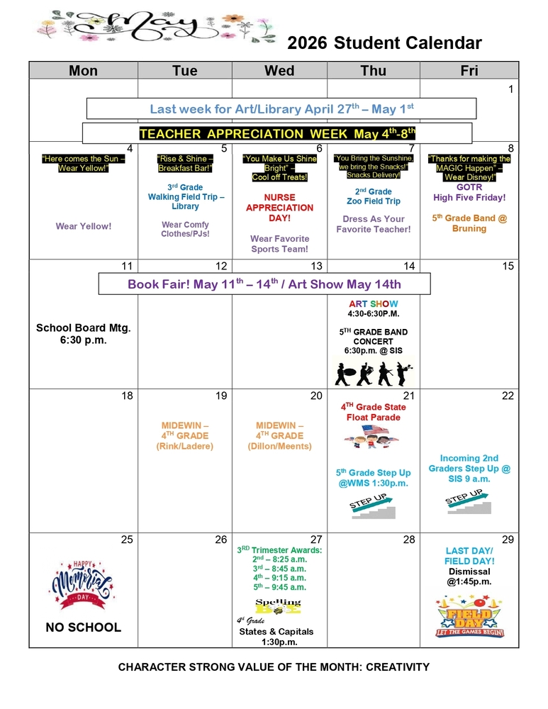 May 2026 Student Calendar
