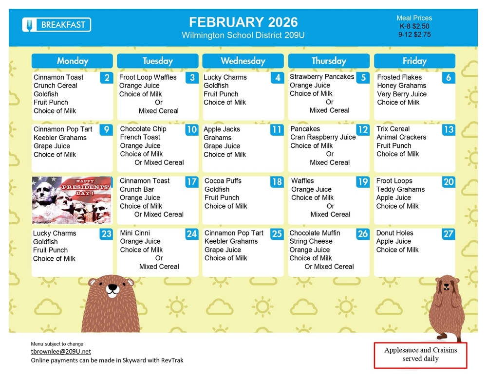 February Breakfast Menu