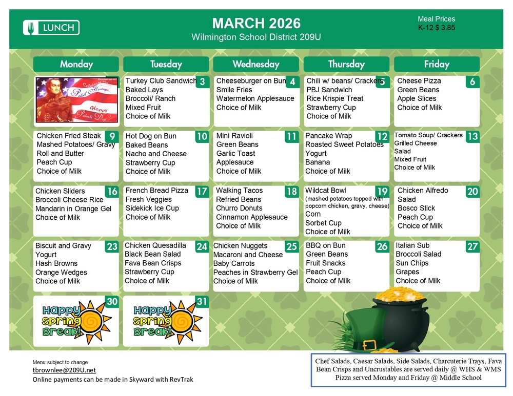 March 2026 Lunch Menu