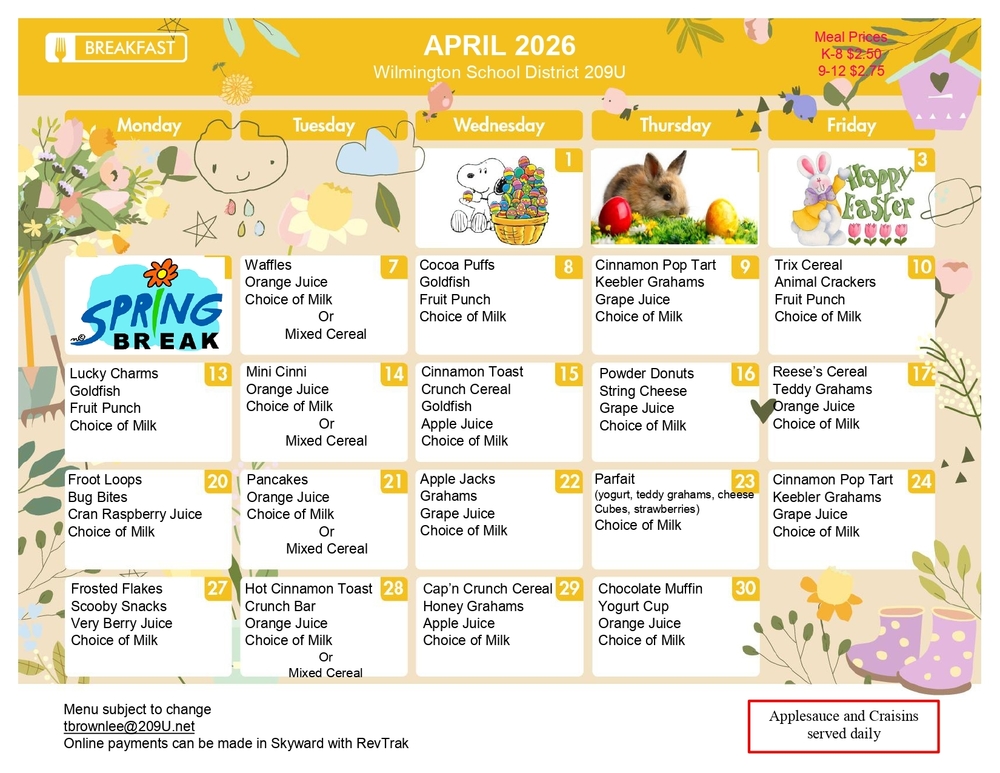 April Breakfast Menu