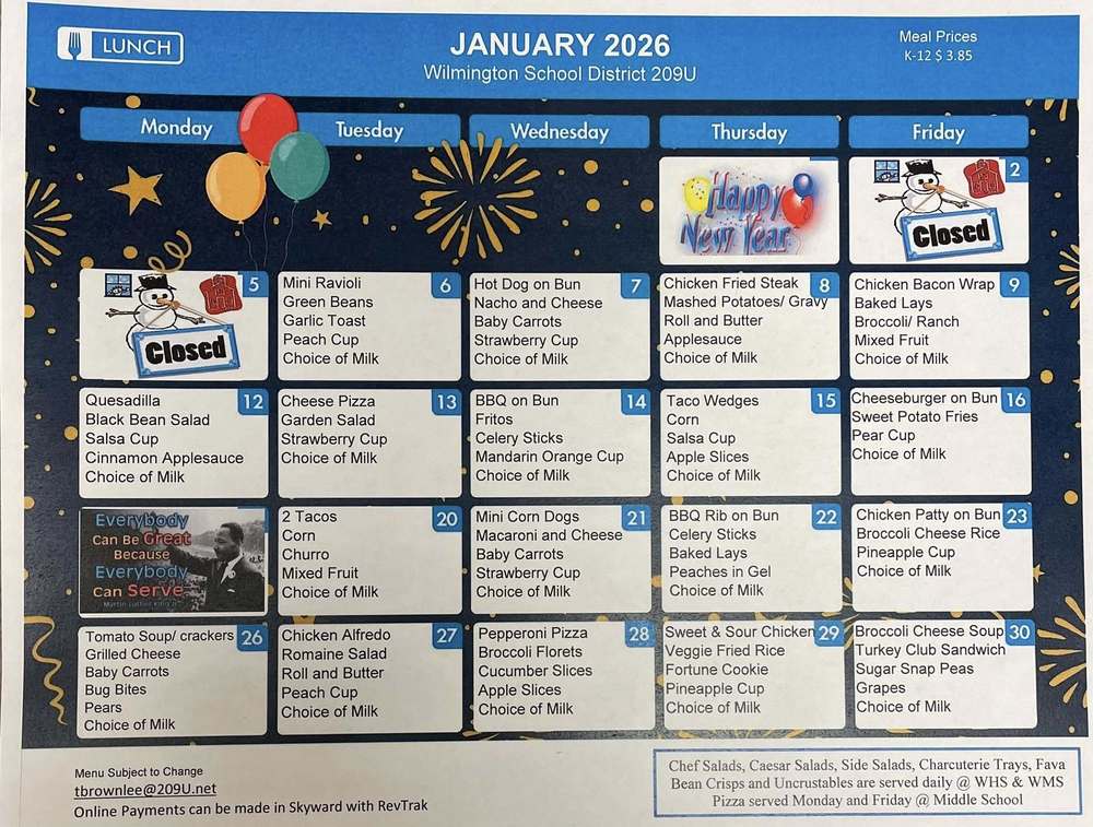 January 2026 Lunch Menu