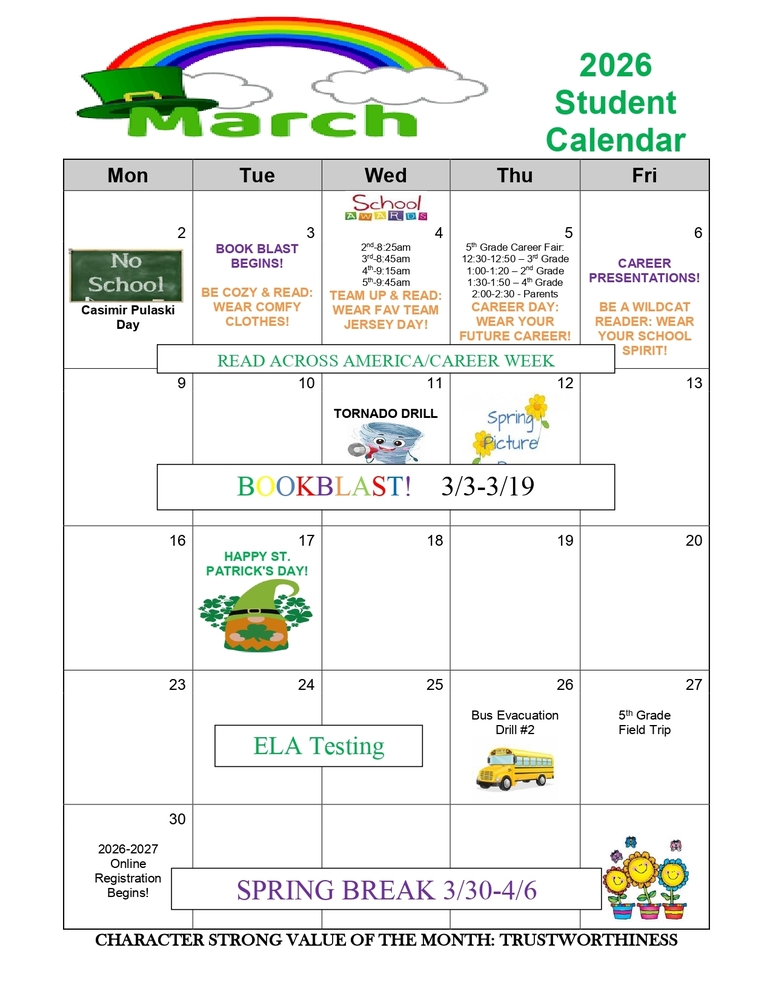 March 2026 Student Calendar
