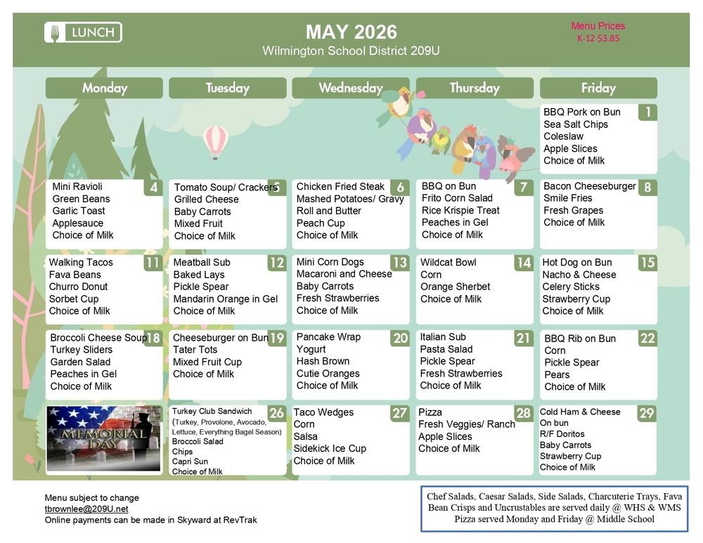 May 2026 Lunch Menu